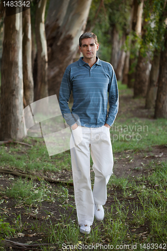 Image of Man Walking Alone Through the Woods