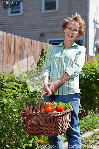 Image of Happy Senior Woman with Fresh Vegetables