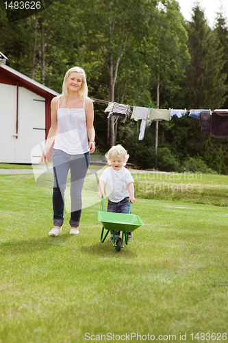 Image of Mother and child in garden