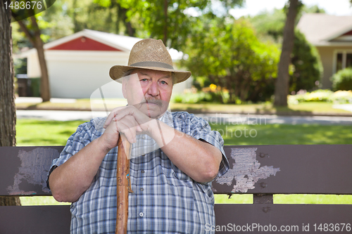 Image of Senior man sitting on park bench