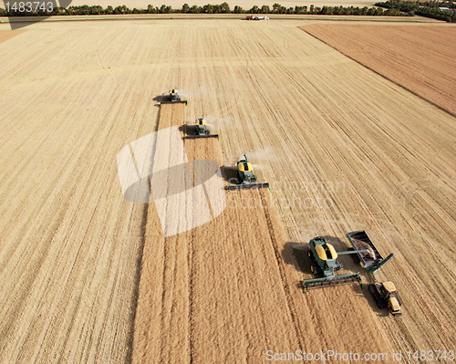 Image of Aerial View of Harvesters in Formation