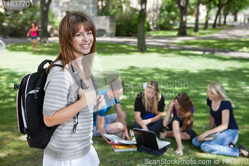 Image of Young college girl at college campus