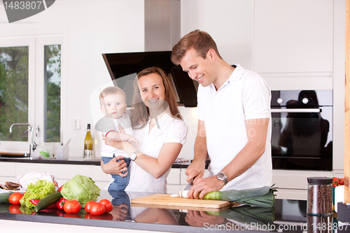 Image of Family at Home in Kitchen