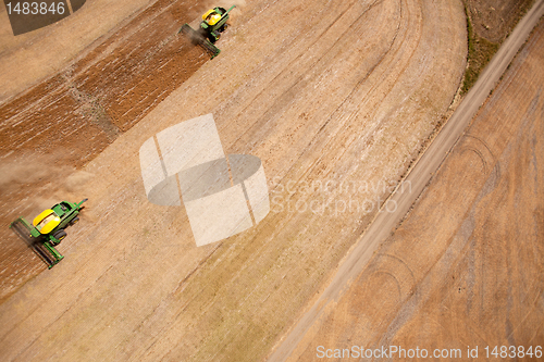 Image of Two Harvesters in Lentil Field