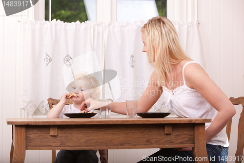 Image of Mother and Son Eating Lunch