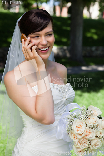 Image of Bride on Cell Phone