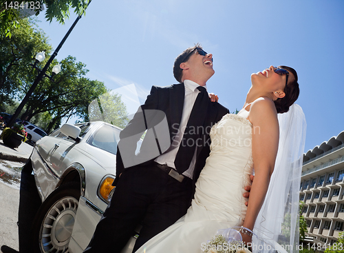 Image of Wedding Couple Laugh