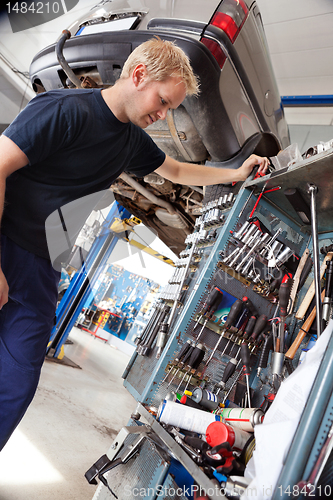 Image of Mechanic Looking for Tool