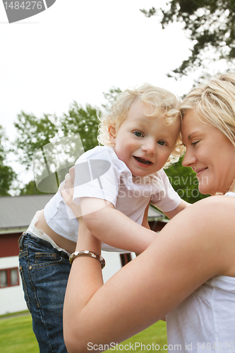 Image of Portrait of Smiling Mother and Son