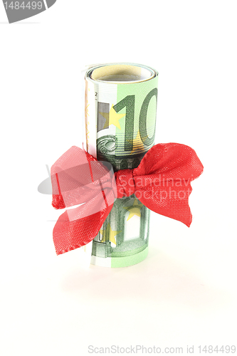 Image of Euro banknotes with ribbon