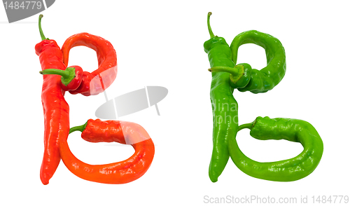 Image of Letters B composed of green and red chili peppers