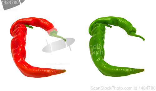 Image of Letters C composed of green and red chili peppers