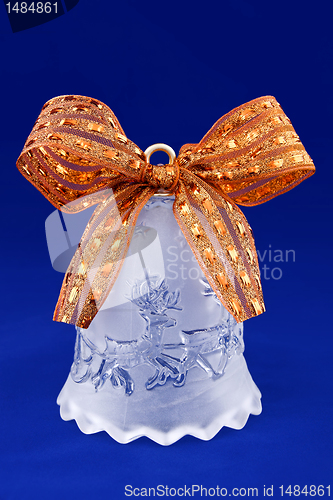 Image of Glass Christmas bell with ribbon and reindeer