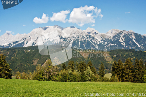 Image of Mountain ladscape with blue sky above