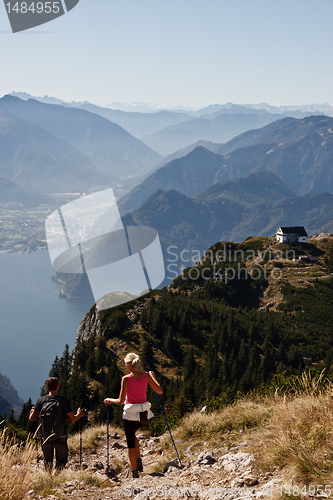 Image of Nordic walking in mountains