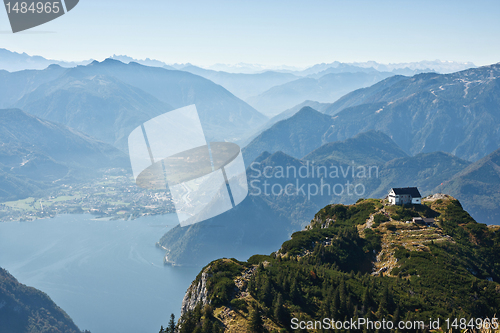 Image of Mountain view with a lake Traunsee in Austria