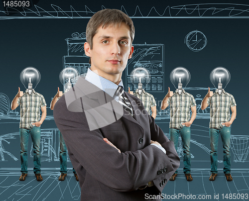 Image of lamp head businesspeople shows well done