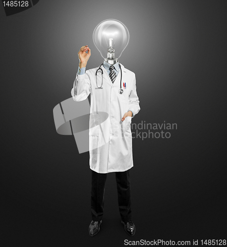 Image of lamp-head doctor male writing something 