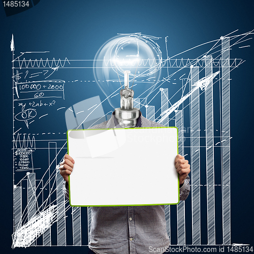 Image of lamp head businessman with empty write board