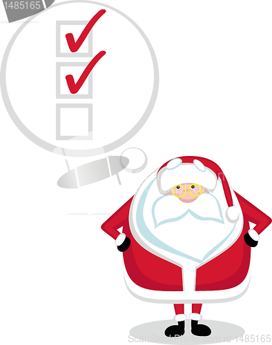 Image of Cartoon Santa with thought  bubble and check boxes