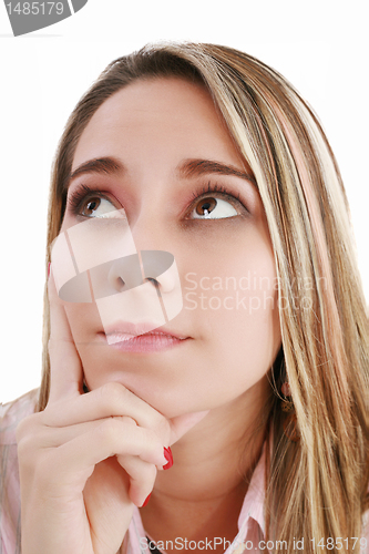 Image of A thinking woman, isolated on white