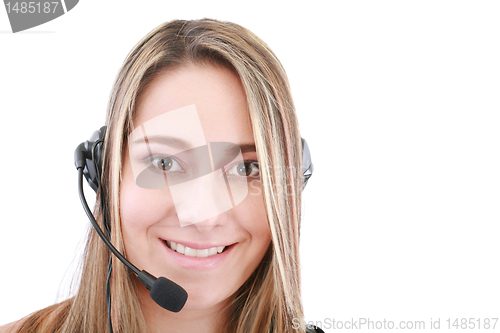 Image of bright picture of friendly female helpline operator 