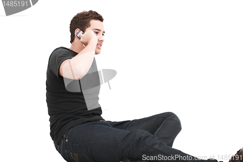 Image of Man using a mobile phone, isolated on white