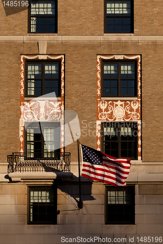 Image of Detail of the Facade of the W Hotel in Washington, DC with Ameri