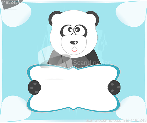 Image of Panda with blank sheet for your own text white background