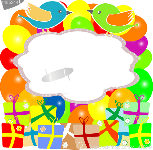 Image of Valentine's card with bird, flowers and gift box