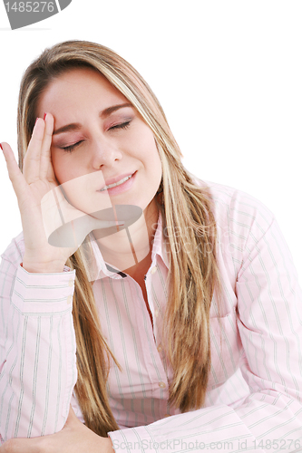Image of Woman having a headache, isolated on white