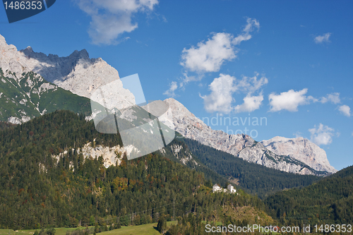 Image of Mountain ladscape with blue sky above