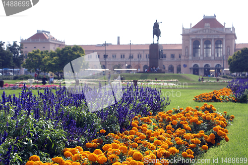 Image of Flowers and railwaystation