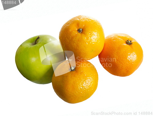 Image of apple and three oranges