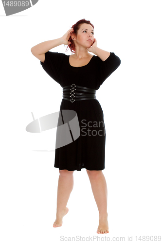 Image of Young girl in black dress on white backgroung