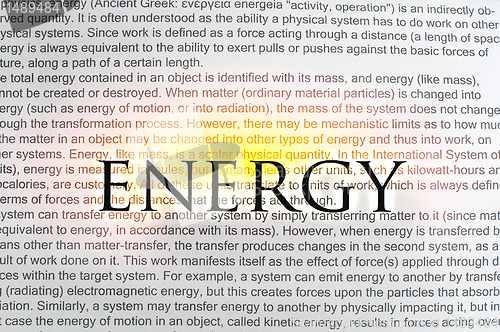 Image of Typed text Energy on paper