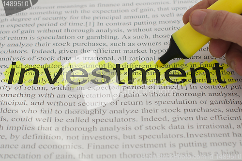 Image of Typed text investment yellow marked