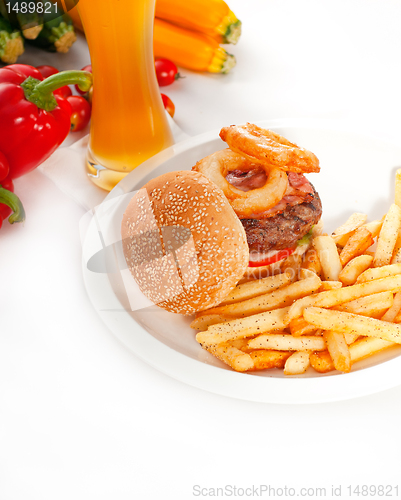 Image of classic hamburger sandwich and fries