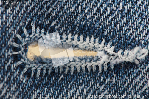 Image of Buttonhole of jeans cloth