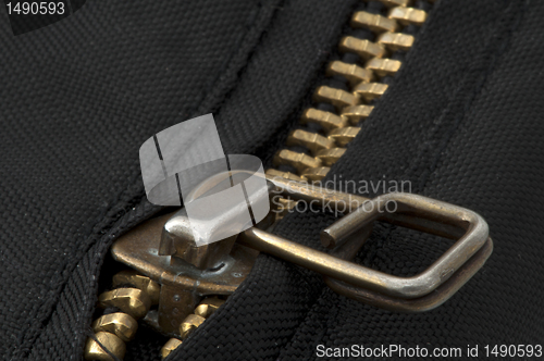 Image of Closed yellow metal zipper