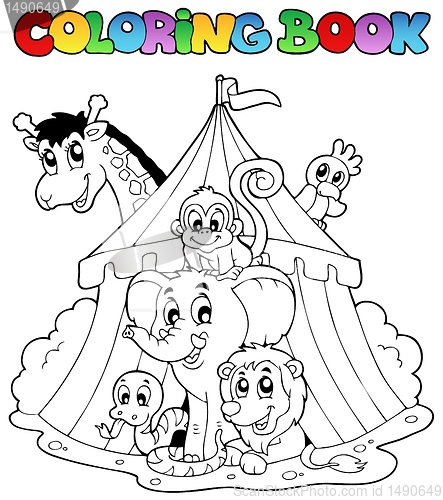 Image of Coloring book animals in tent