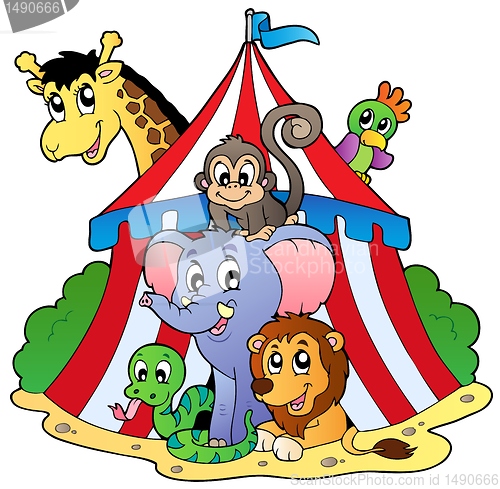 Image of Various animals in circus tent