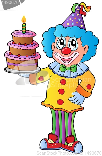 Image of Cartoon clown with cake