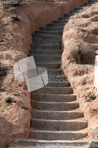 Image of Stone stairs in residential caves of troglodyte in Matmata, Tunisia, Africa