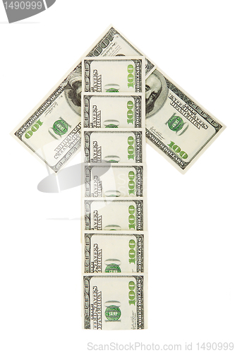 Image of Arrow of dollars on white