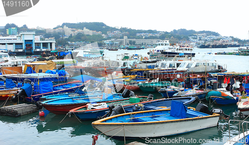 Image of Fishing and house boats anchored in Cheung Chau harbour. Hong Ko