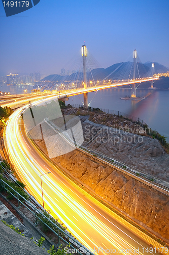 Image of Hong Kong Bridge of transportation at night 