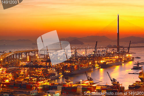 Image of Port warehouse with cargoes and containers