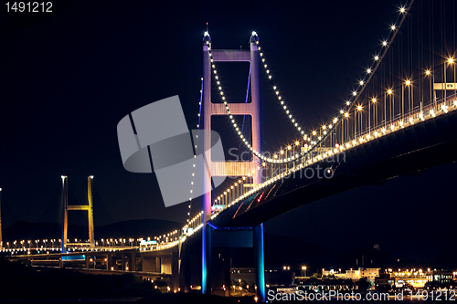 Image of Tsing Ma Bridge in Hong Kong at night 