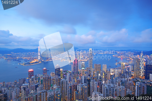 Image of sunset of cityscape in Hong Kong 